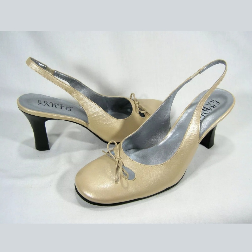 Franco Sarto Nude Leather Slingback Heels Size: 9M